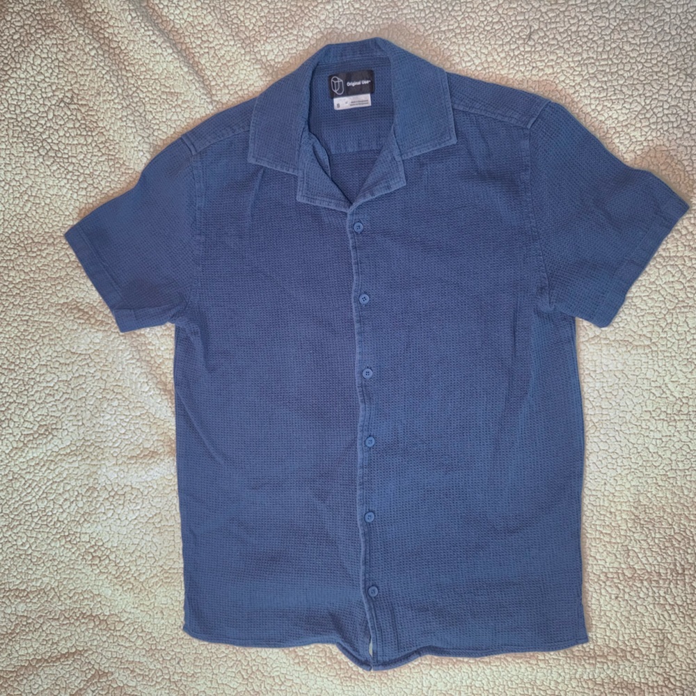 Men's Blue Short Sleeve Button Up
